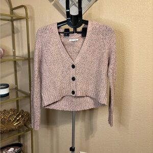 American Eagle Cropped Cardigan Sweater Blush Pink Button Front Size S